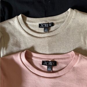 J.Crew Ribbed Knit Tops in Black, Beige, and Pink